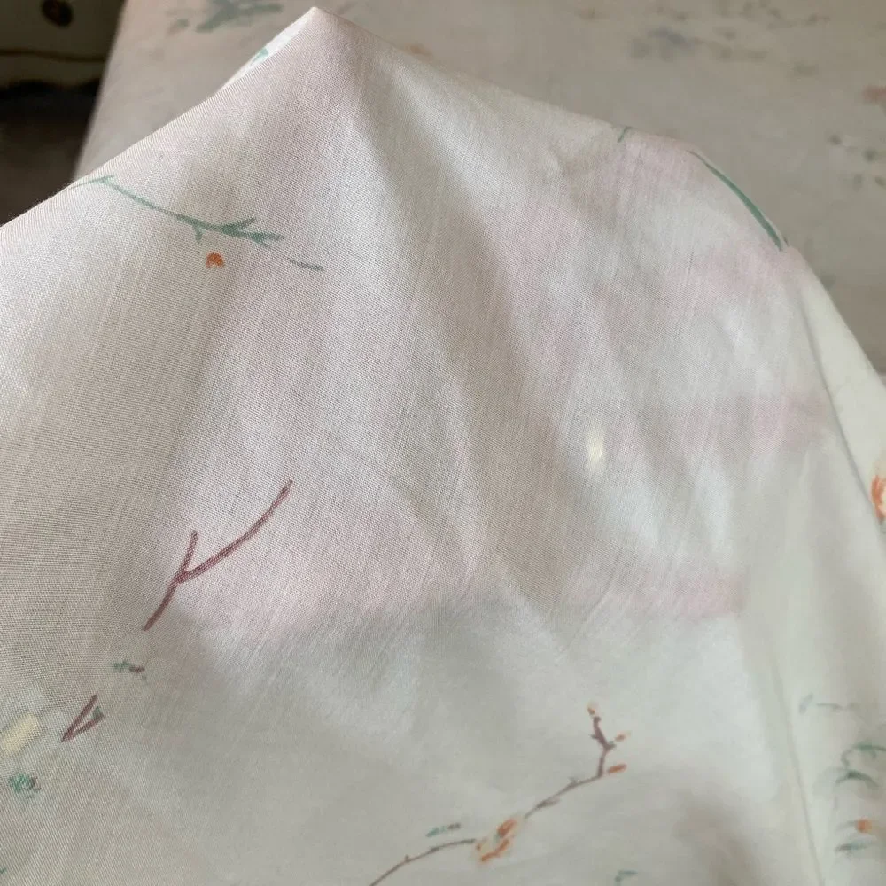 Floral Print with birds 50s Cream Bedding queen flat Sheet